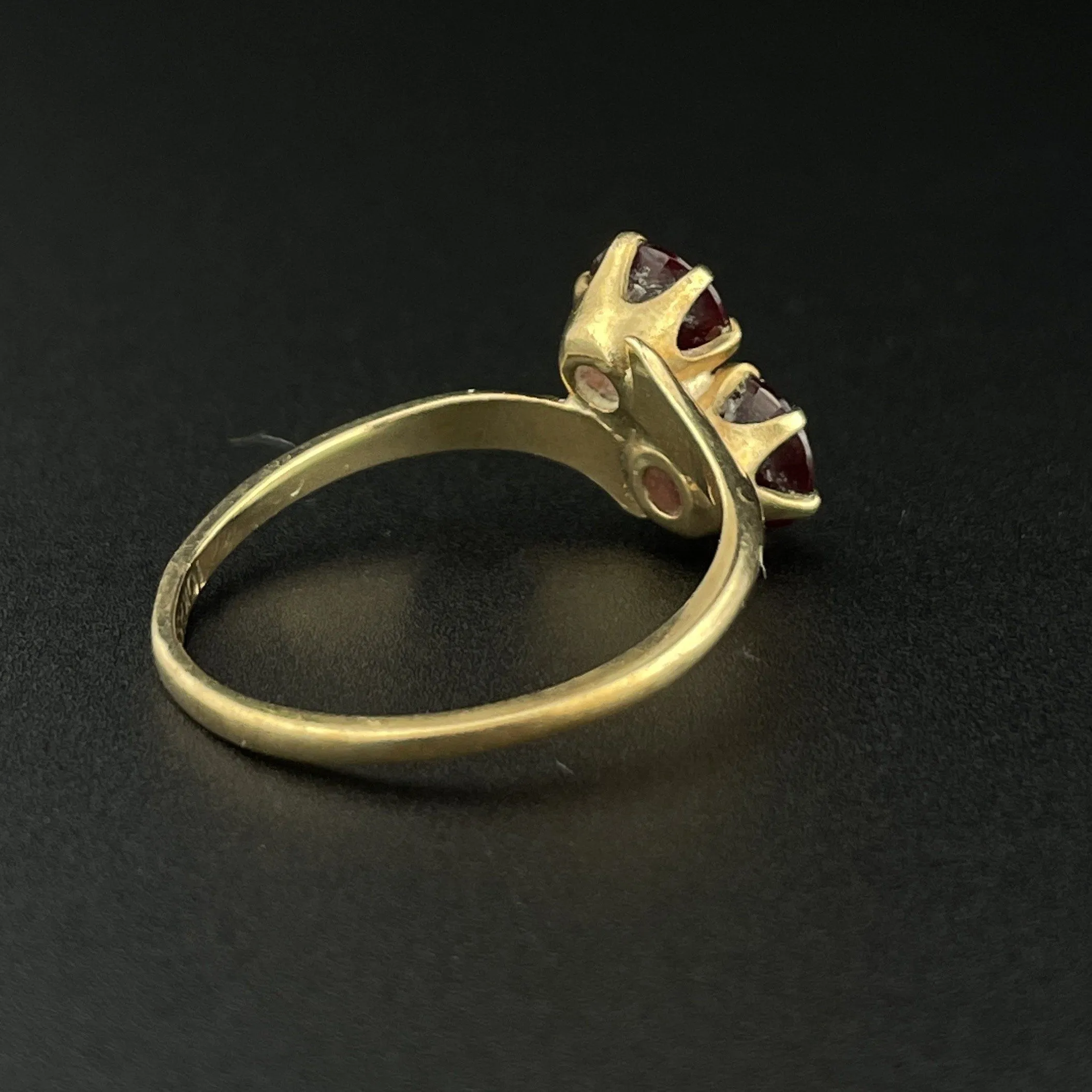 Antique 10K Gold Toi et Moi Garnet Ring, Sz 5.5