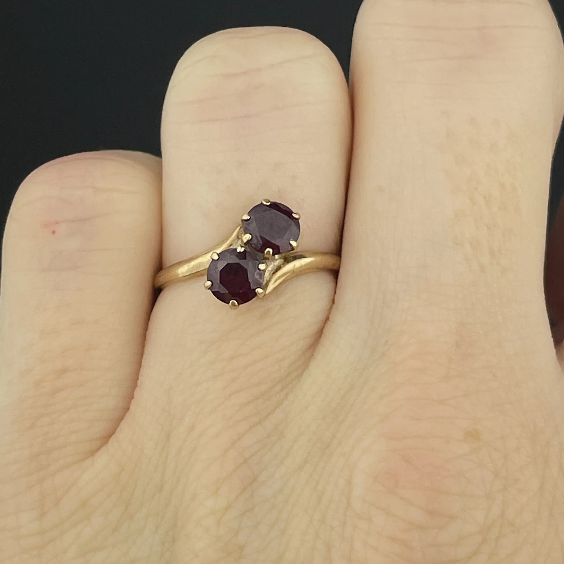 Antique 10K Gold Toi et Moi Garnet Ring, Sz 5.5