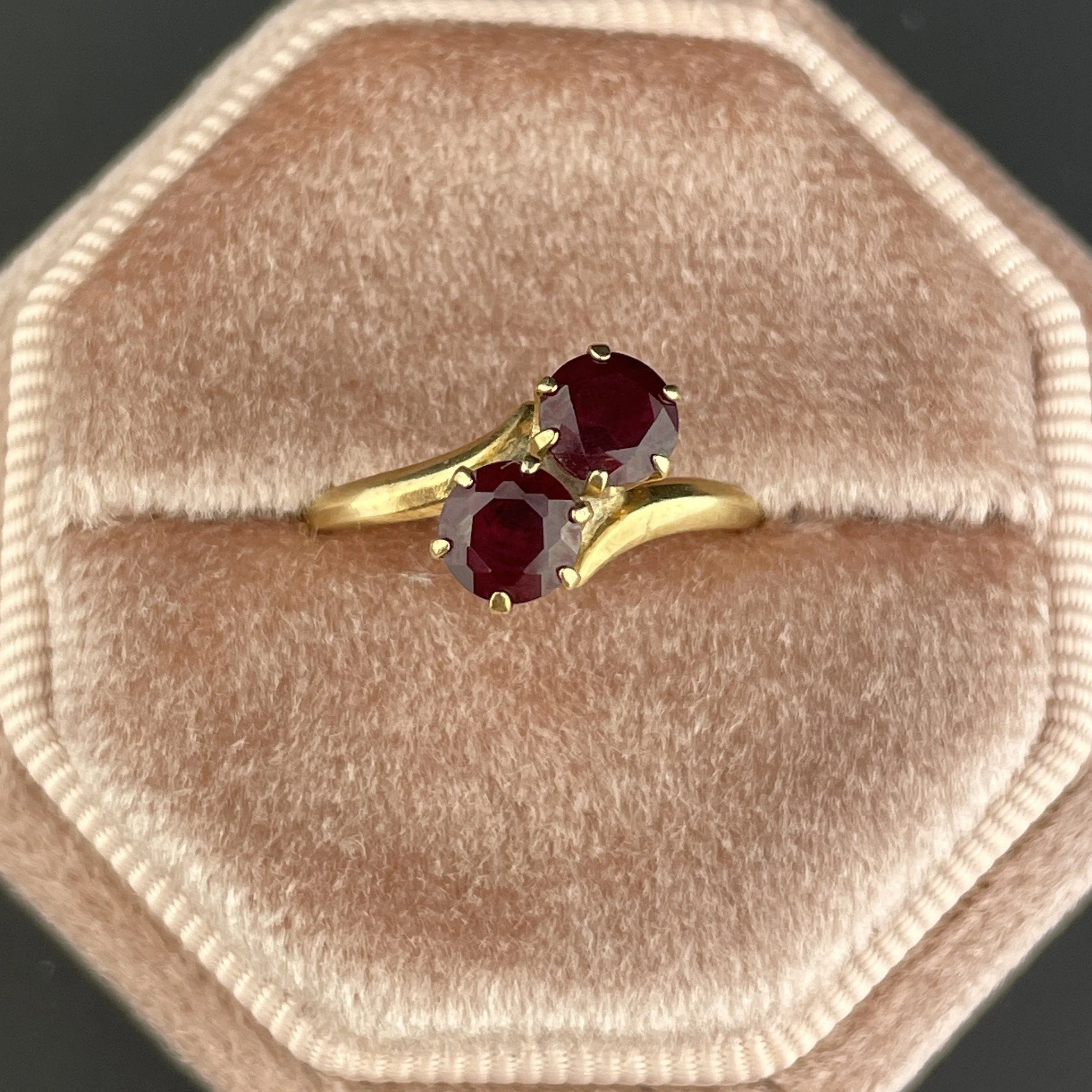 Antique 10K Gold Toi et Moi Garnet Ring, Sz 5.5