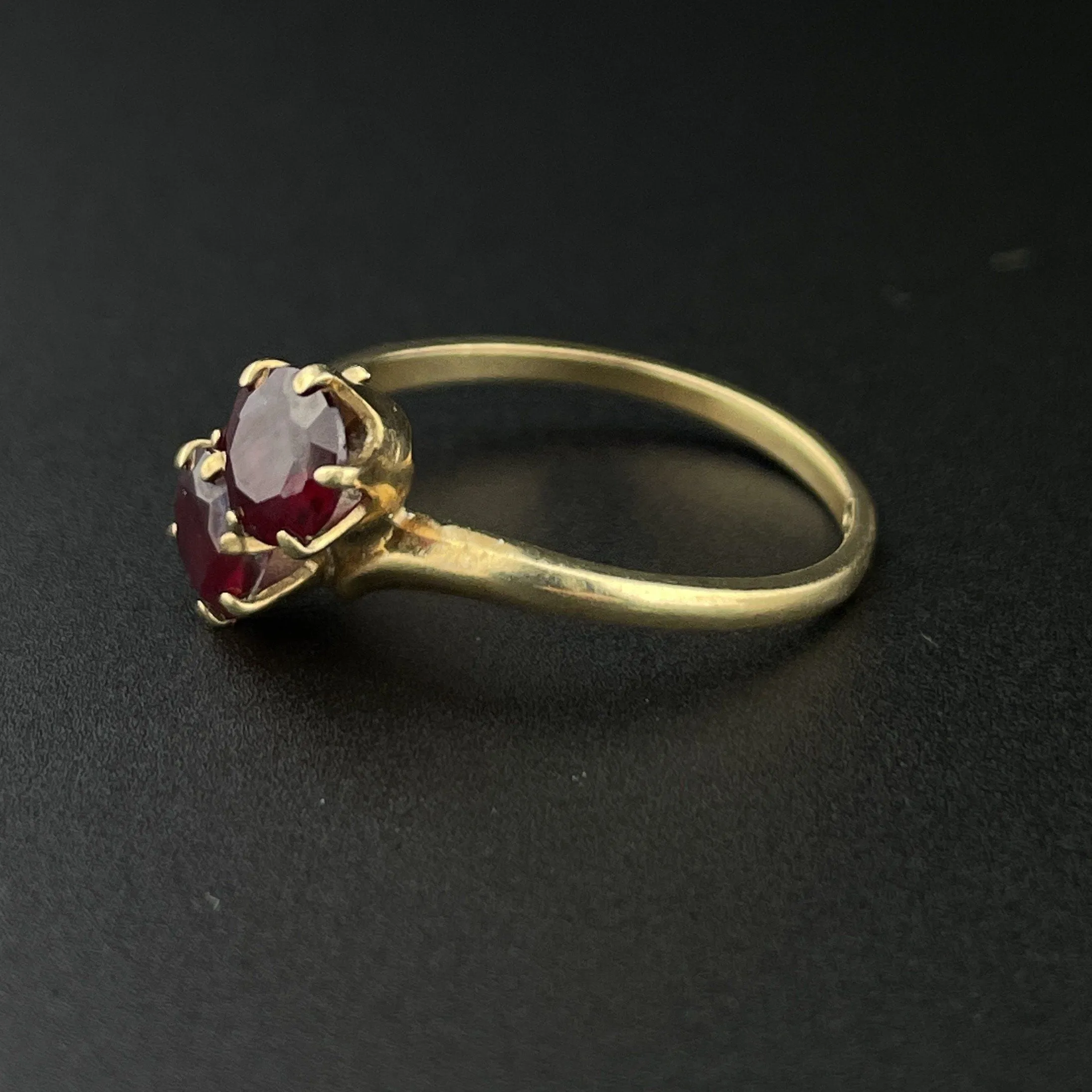 Antique 10K Gold Toi et Moi Garnet Ring, Sz 5.5