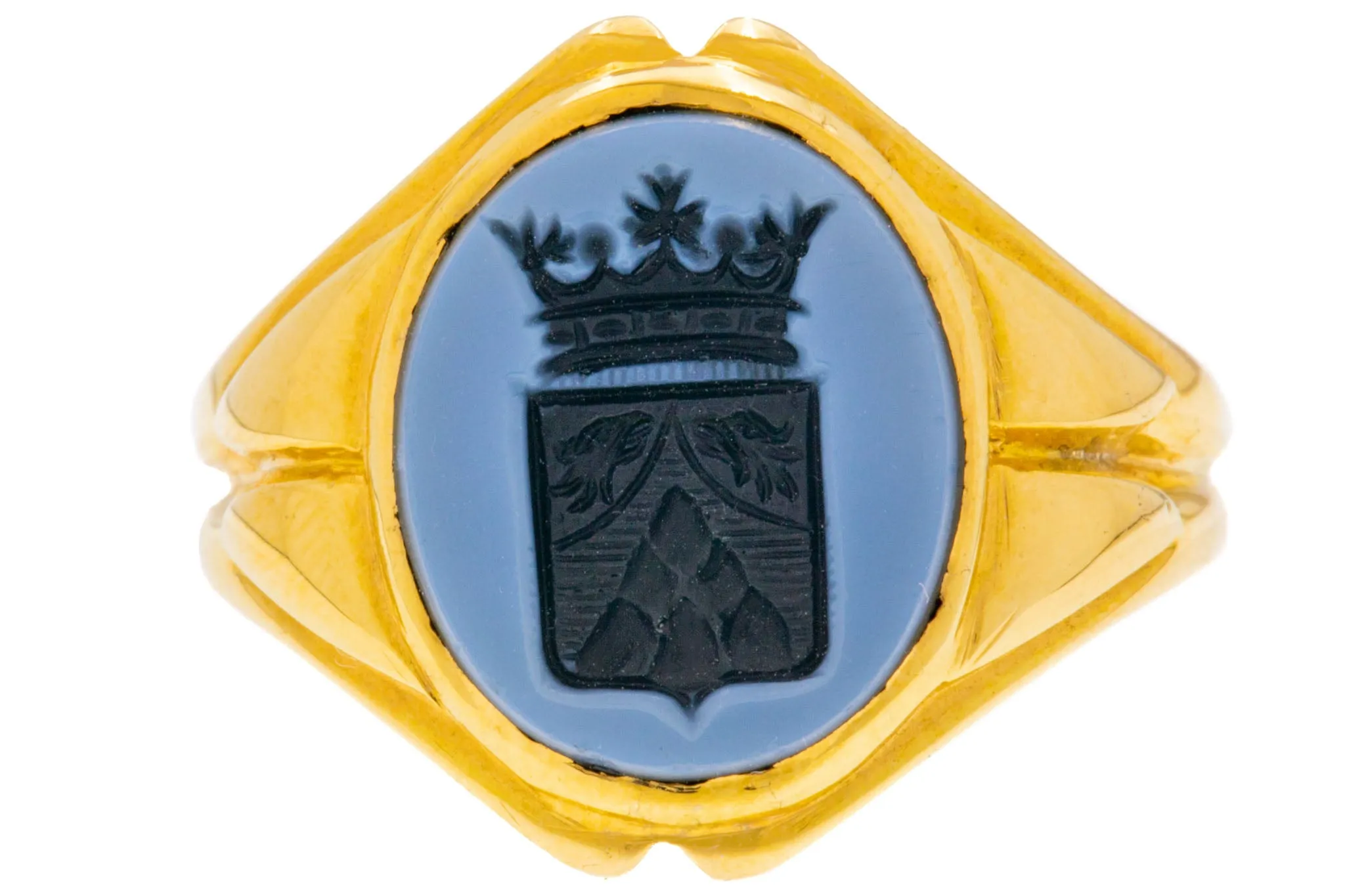 Antique 15ct Gold Agate Heraldic Intaglio Signet Ring