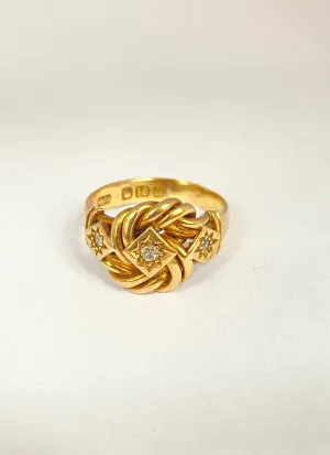 Antique, 18ct Gold and Diamond Lovers Knot Ring, Hallmarked 18ct Gold, Birmingham (7.15g)