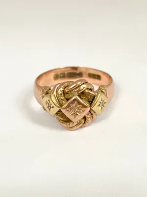 Antique, 9ct Gold Diamond Lovers Knot Ring, Hallmarked 9ct Gold, Birmingham 1916 (4.67g)