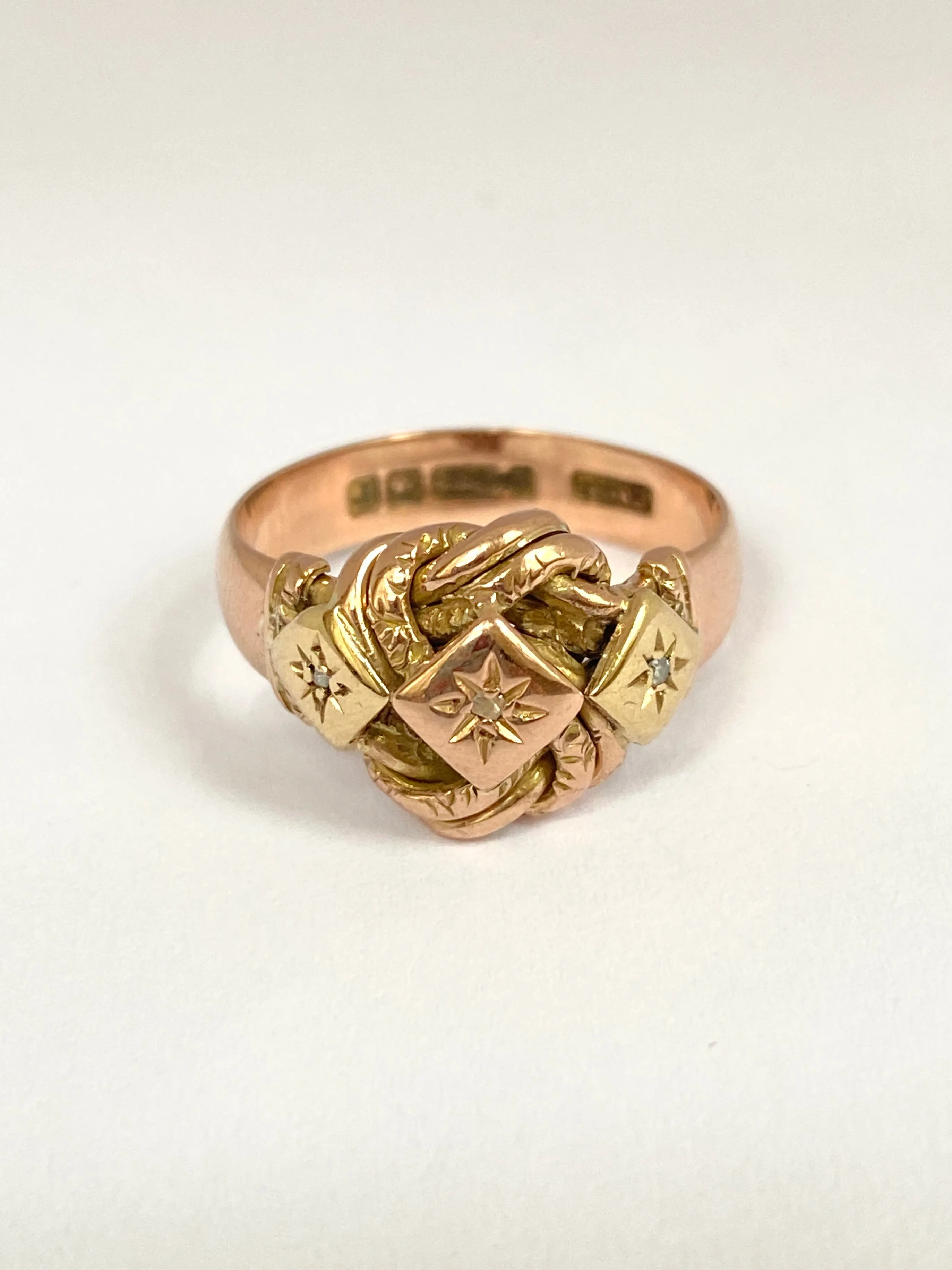 Antique, 9ct Gold Diamond Lovers Knot Ring, Hallmarked 9ct Gold, Birmingham 1916 (4.67g)