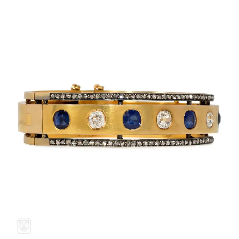 Antique sapphire and diamond bangle, French import