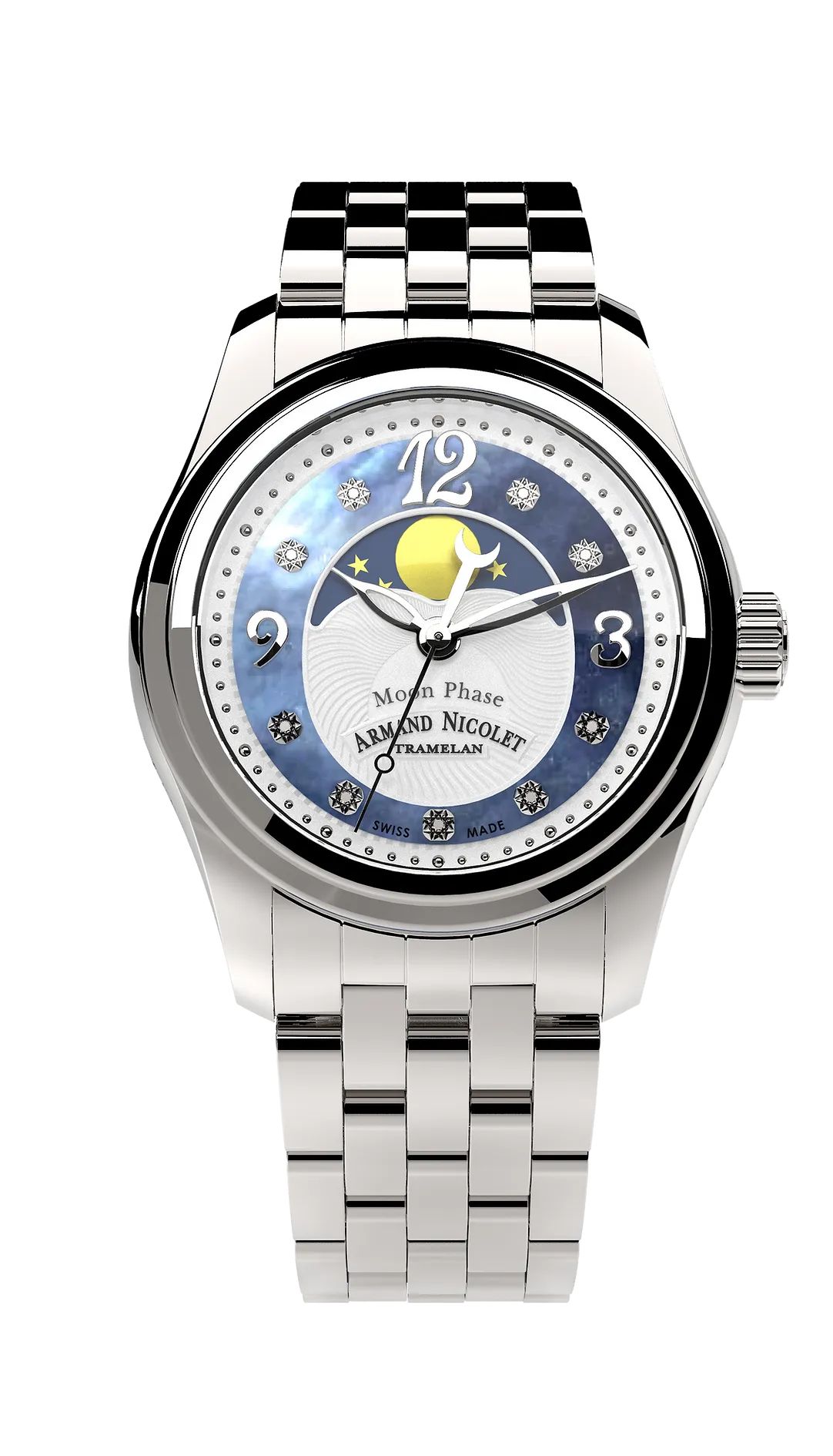 Armand Nicolet Ladies Watch M03 Moonphase 34mm Silver Blue A151QAA-AK-MA150