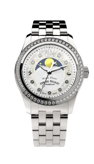 Armand Nicolet Ladies Watch M03 Moonphase 34mm Silver White A151TAA-AN-MA150