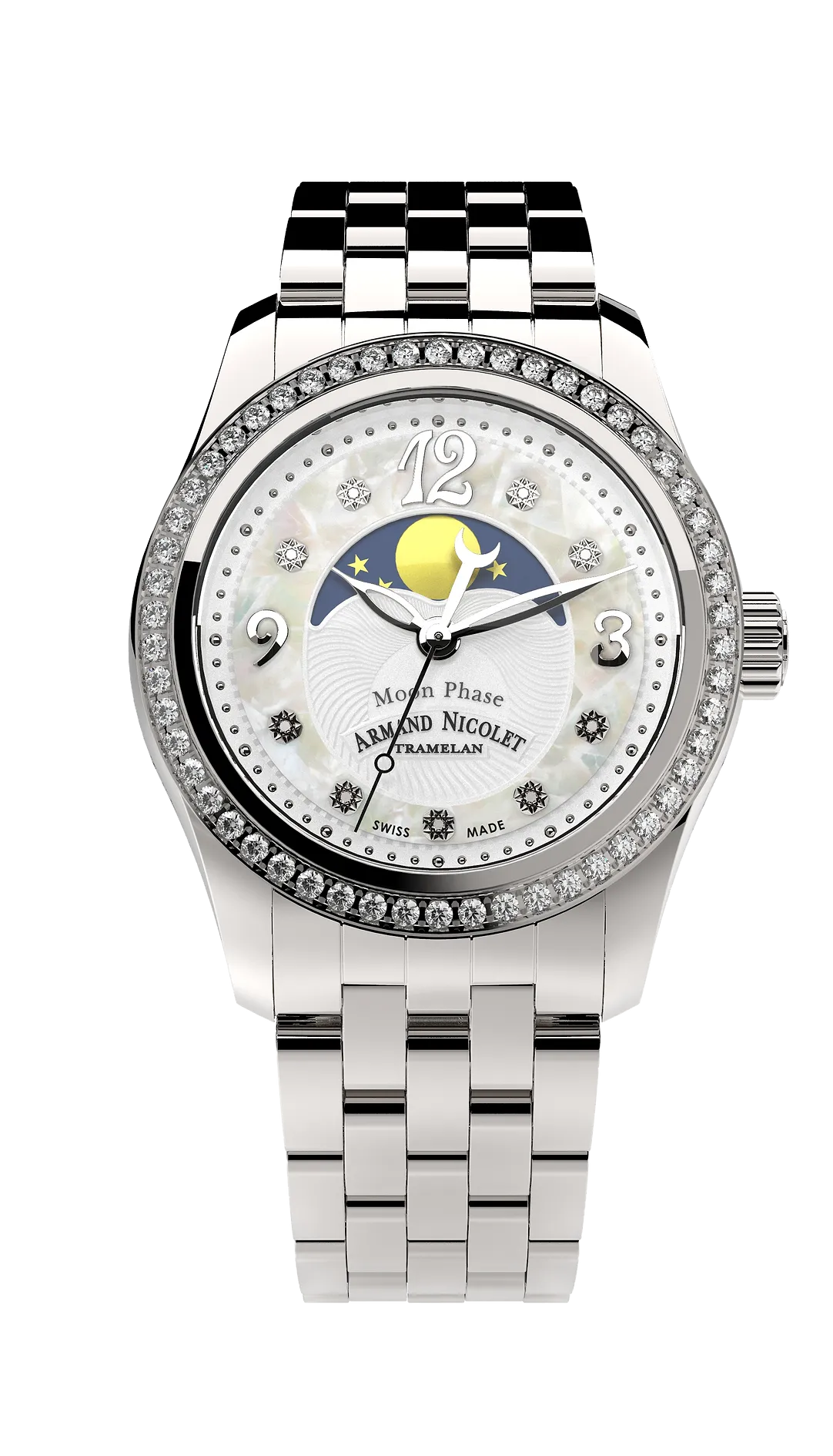 Armand Nicolet Ladies Watch M03 Moonphase 34mm Silver White A151TAA-AN-MA150