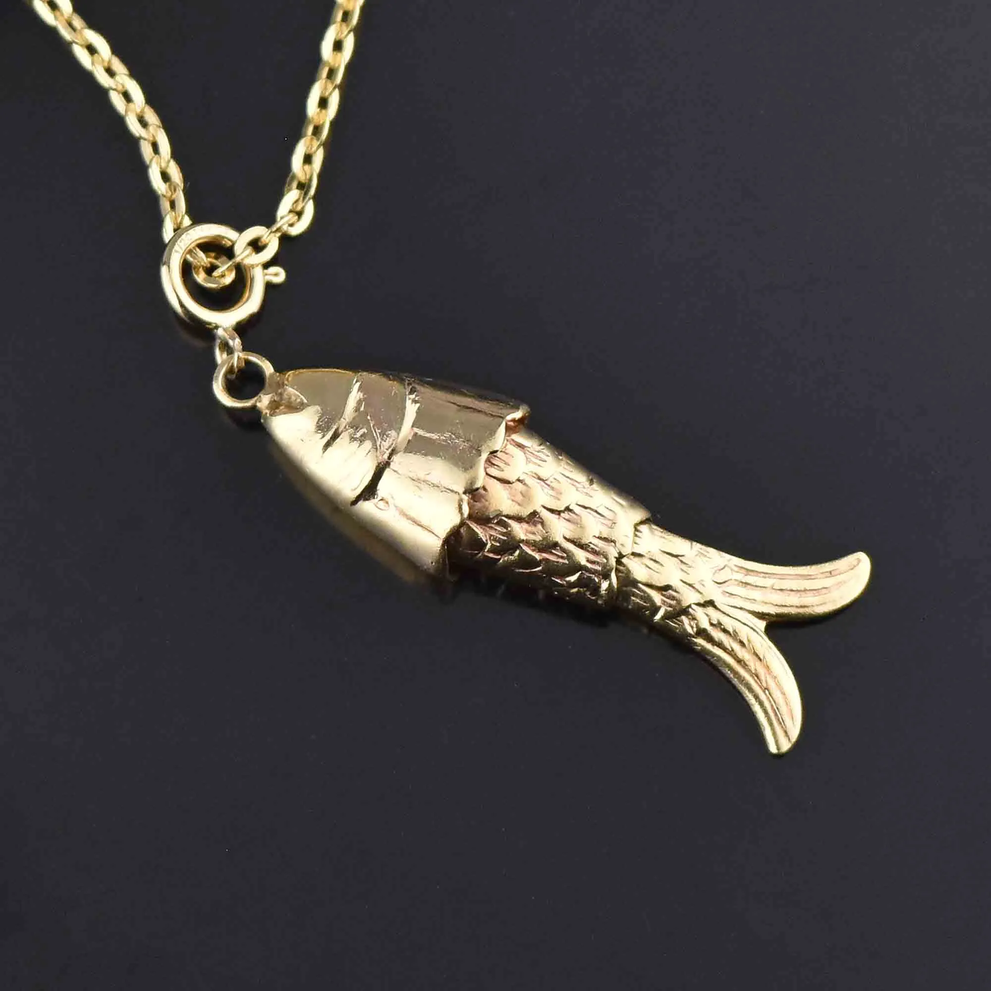 Articulated 14K Gold Fish Charm Pendant