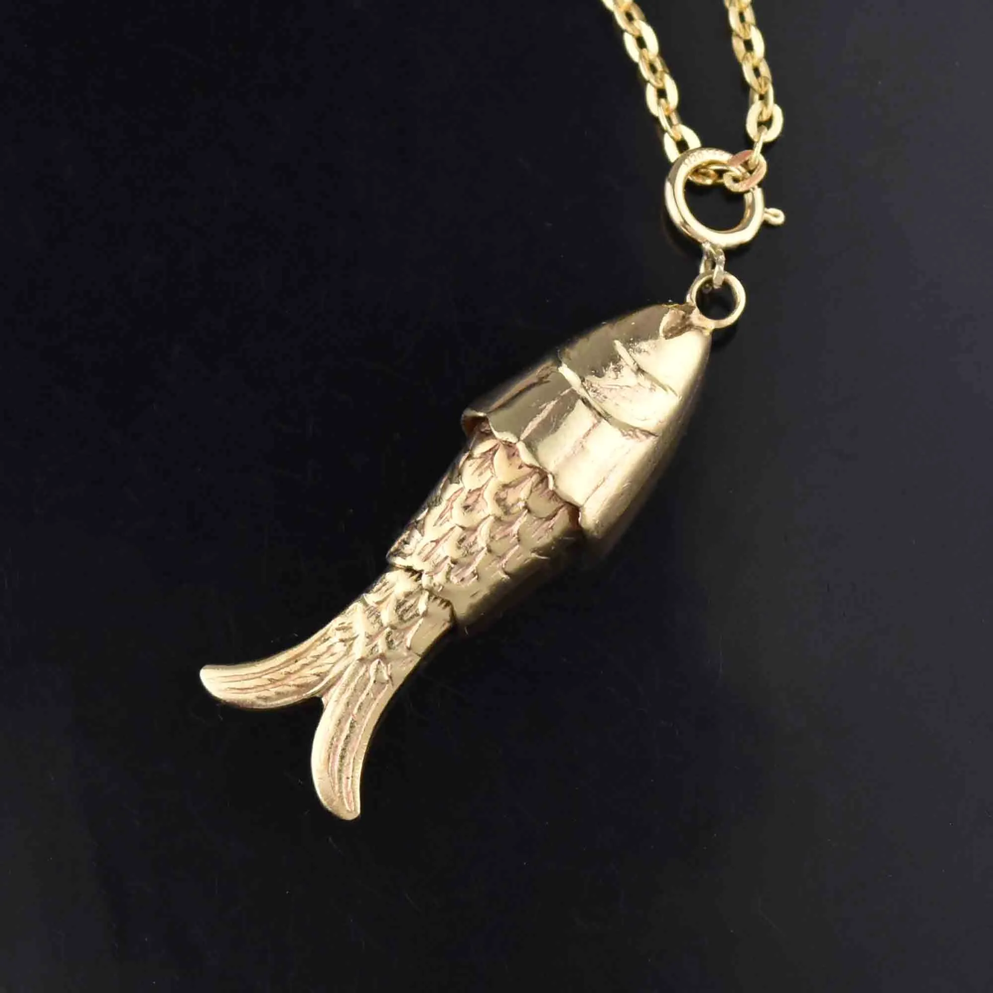 Articulated 14K Gold Fish Charm Pendant