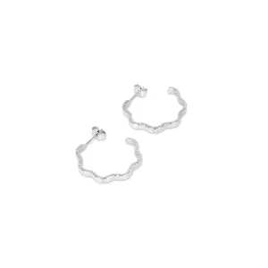 Asymmetrical Textured Hoop Earrings - Silver