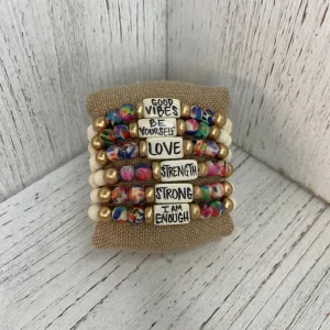 Audra Style Abstract Affirmation Word Beaded Bracelet in Spring Mix