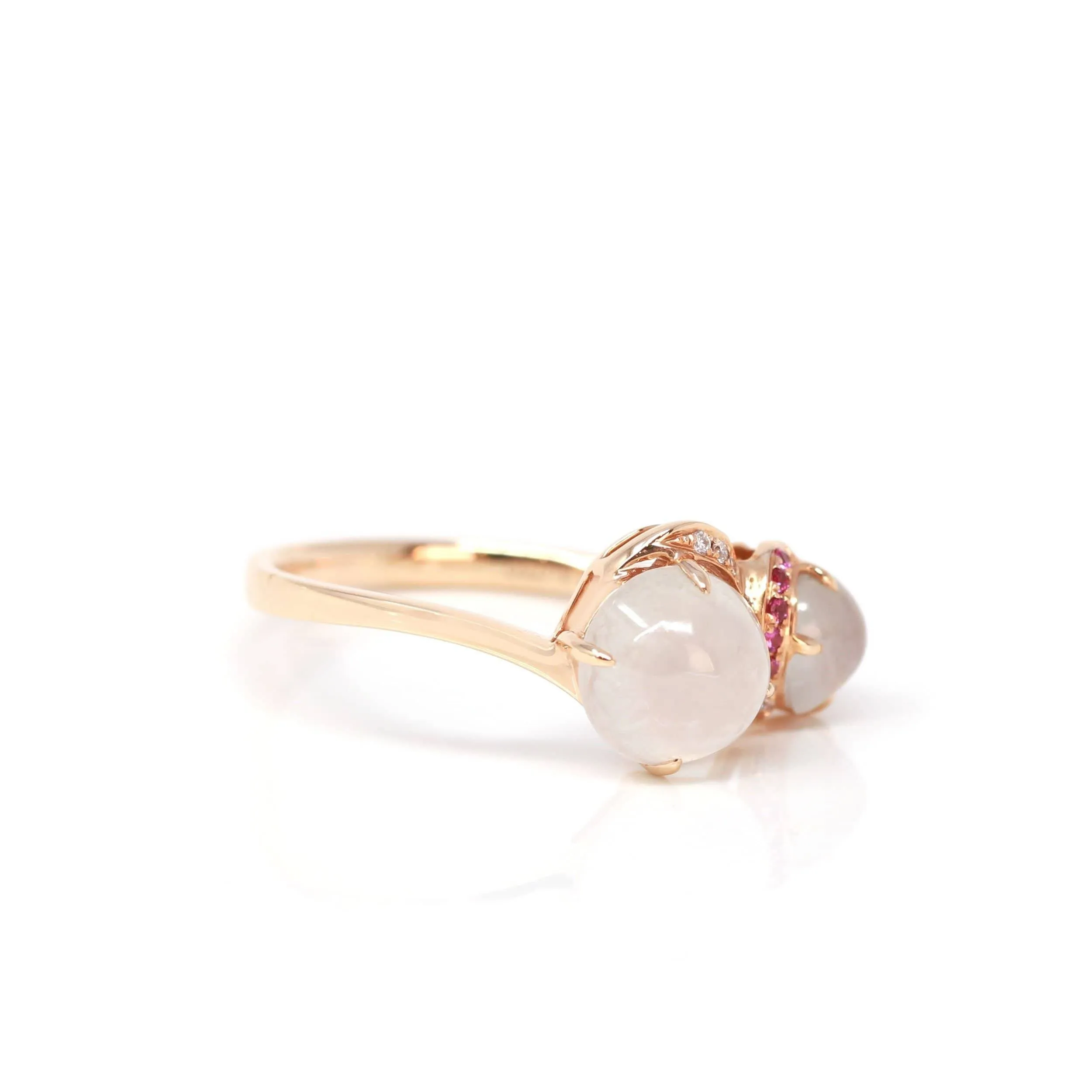 Baikalla™ "Jules" 18k Rose Gold Natural Ice Jadeite Engagement Ring With Rubys & Diamonds