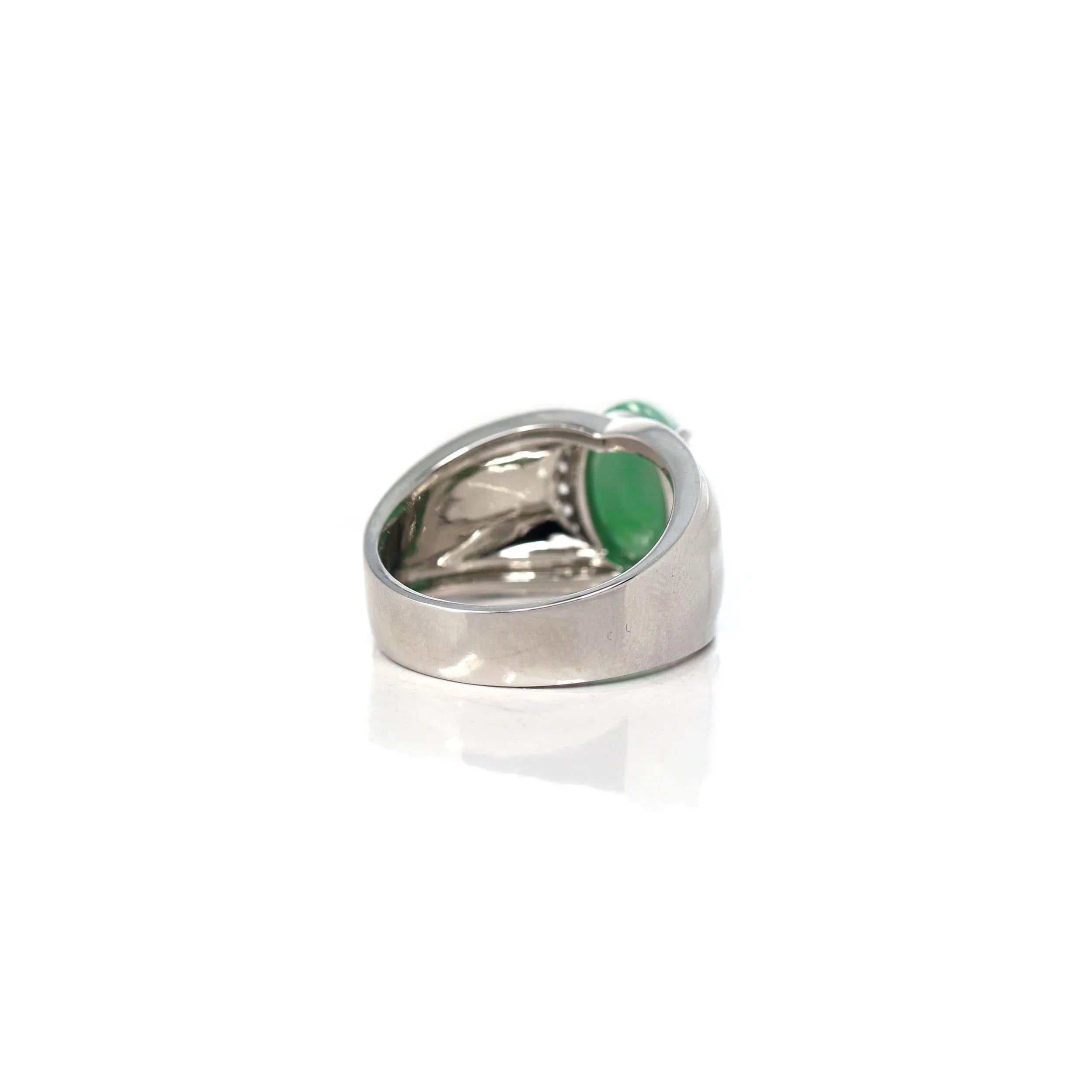 Baikalla™ Sterling Silver Genuine Green Jadeite Jade Men's Ring with White Sapphire