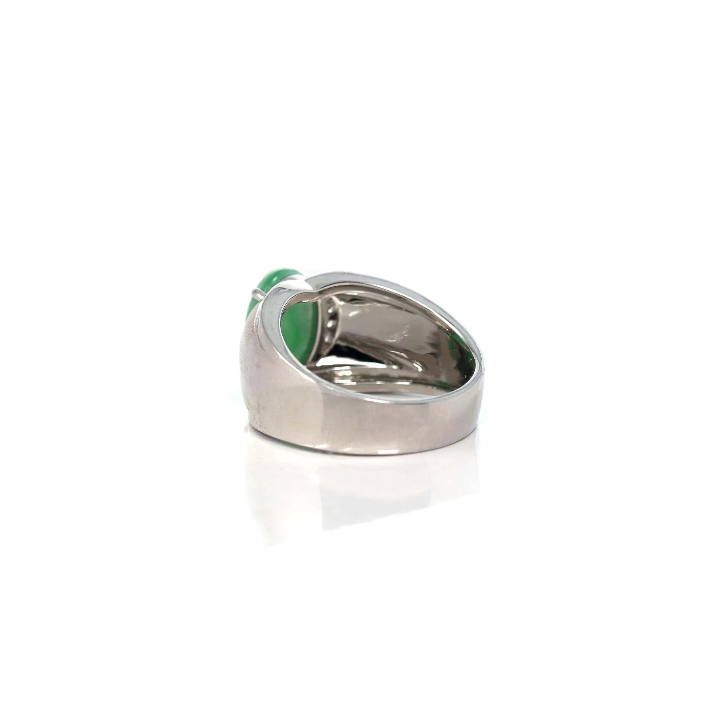 Baikalla™ Sterling Silver Genuine Green Jadeite Jade Men's Ring with White Sapphire