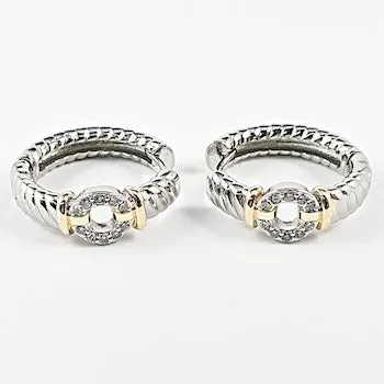 Beautiful textured circle cz hoop brass earrings