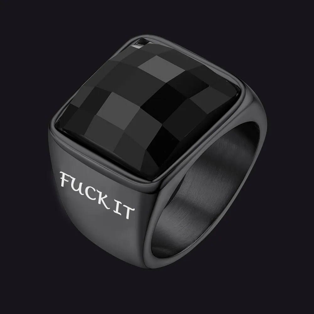 Black Onyx Engraved Signet Ring for Men