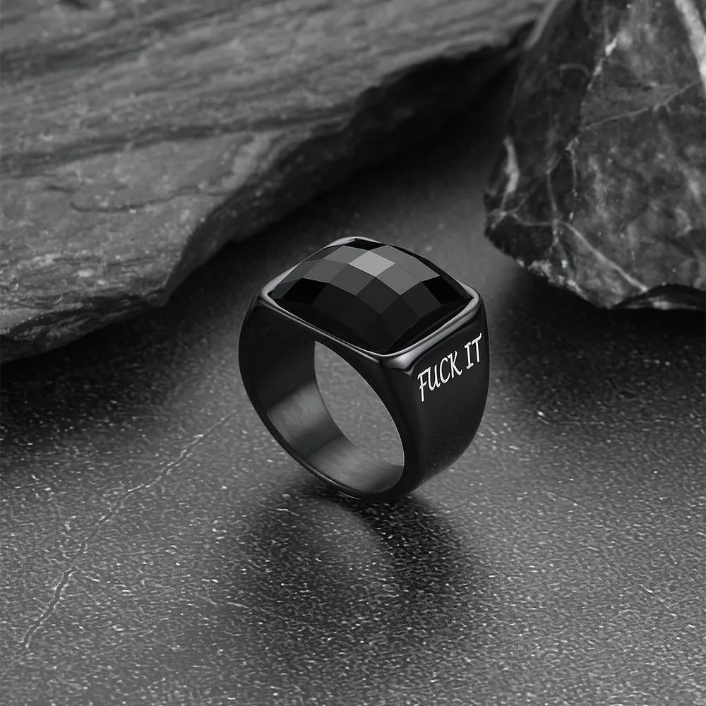 Black Onyx Engraved Signet Ring for Men