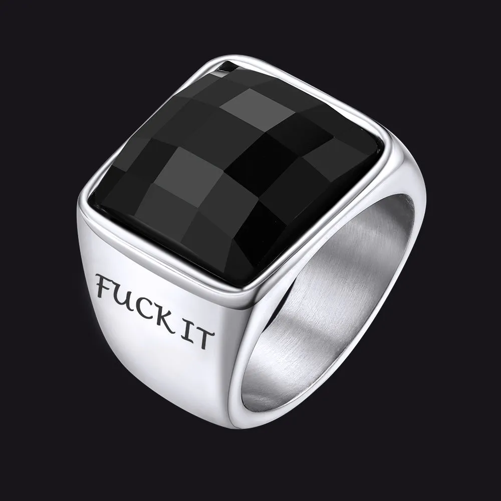 Black Onyx Engraved Signet Ring for Men