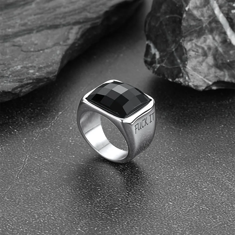 Black Onyx Engraved Signet Ring for Men