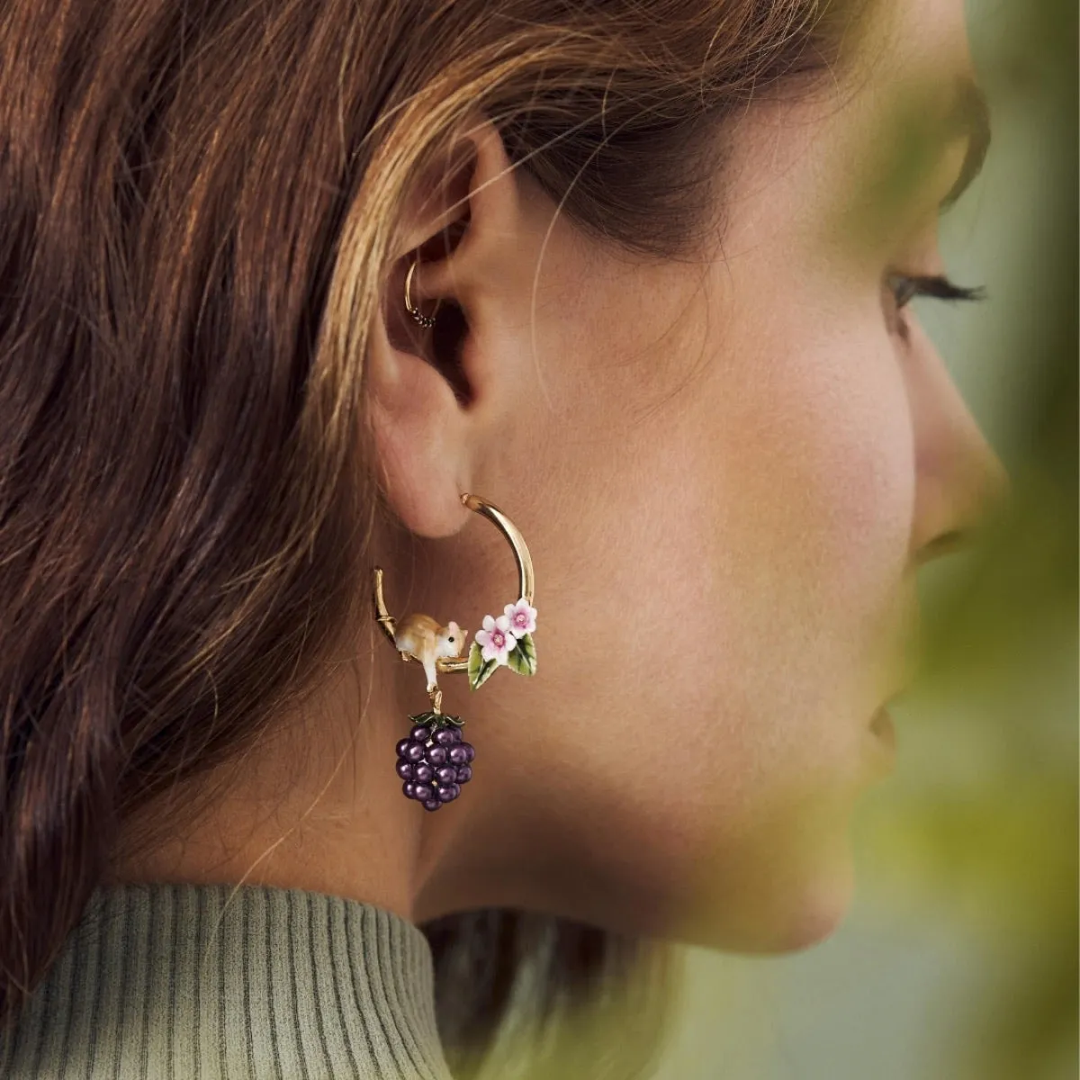 Blackberry and Mouse Hoop earrings