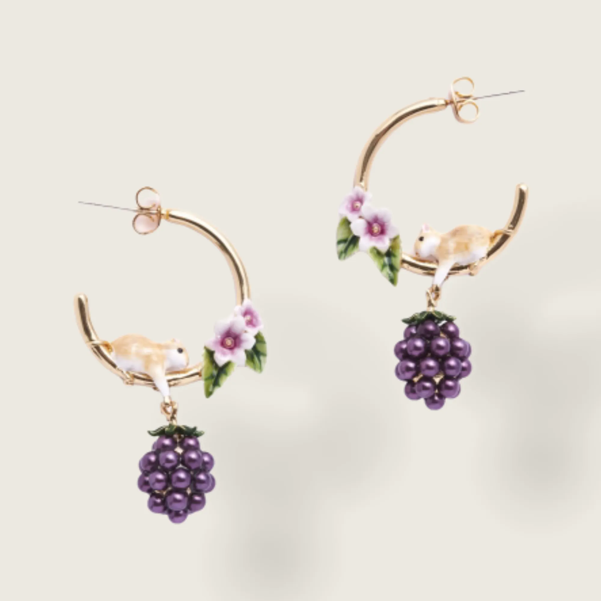 Blackberry and Mouse Hoop earrings