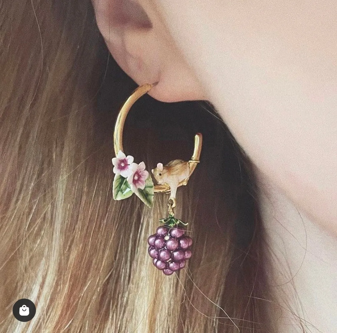 Blackberry and Mouse Hoop earrings