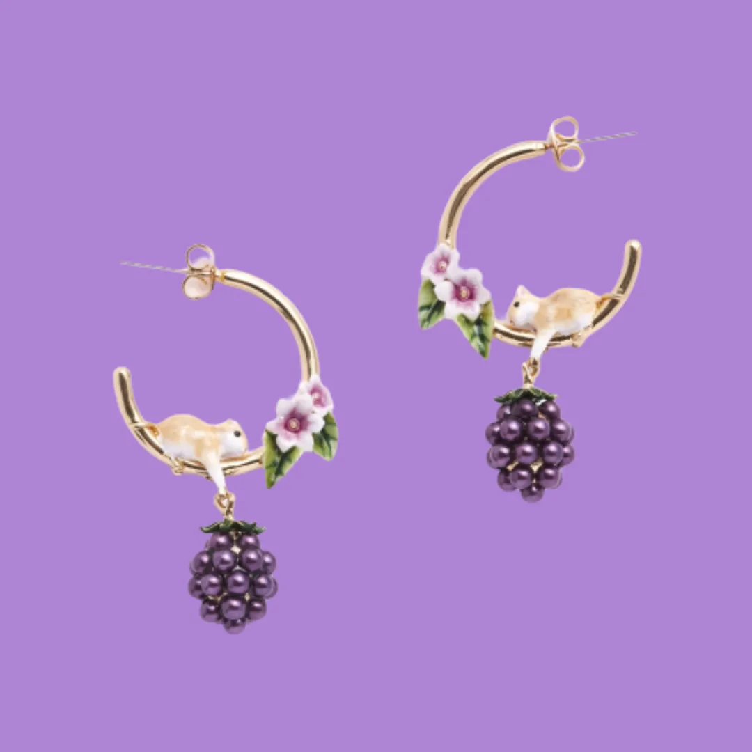 Blackberry and Mouse Hoop earrings