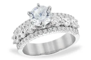 Blingy 14K White Gold 3 Row Diamond Engagement Semi-Mount