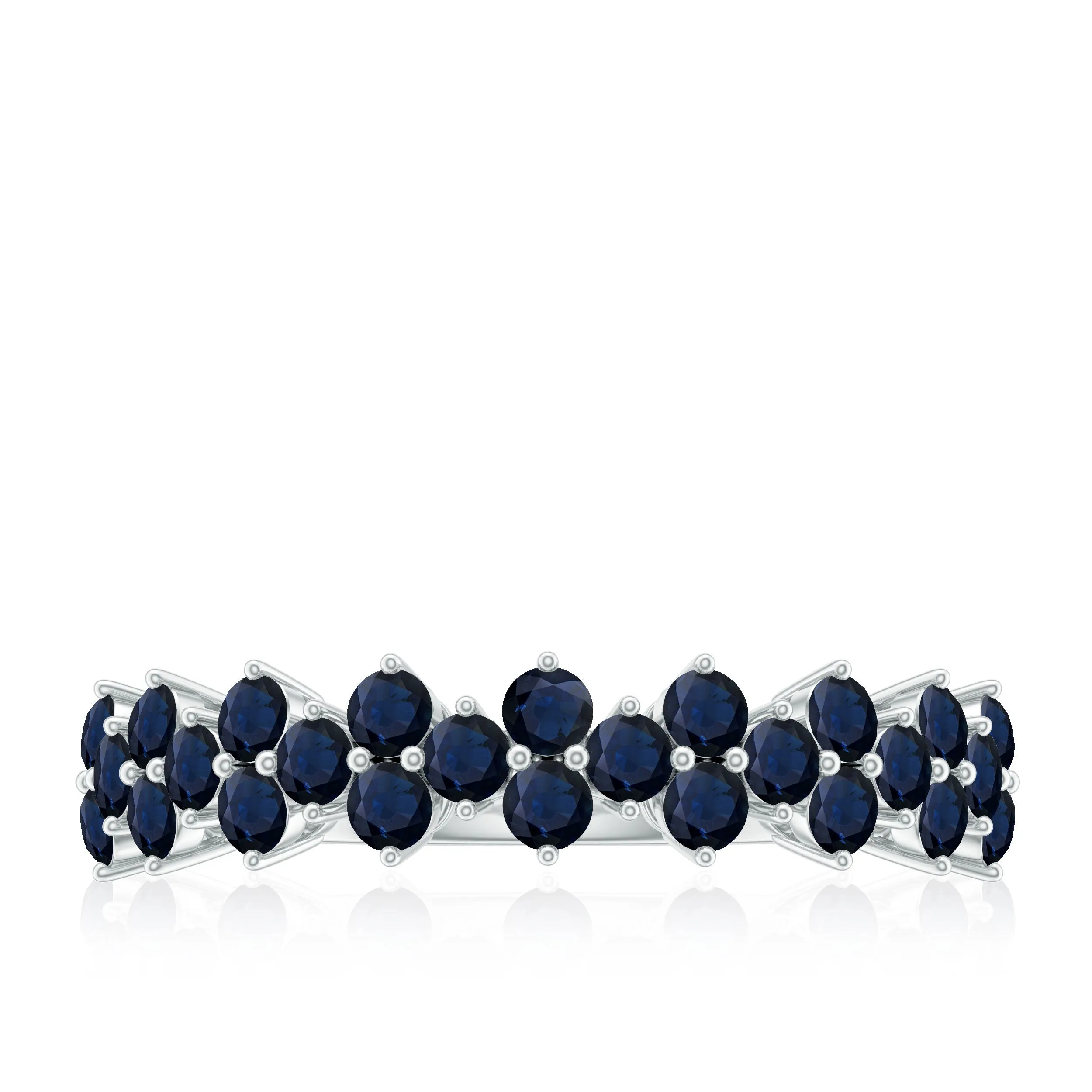 Blue Sapphire Cluster Half Eternity Ring