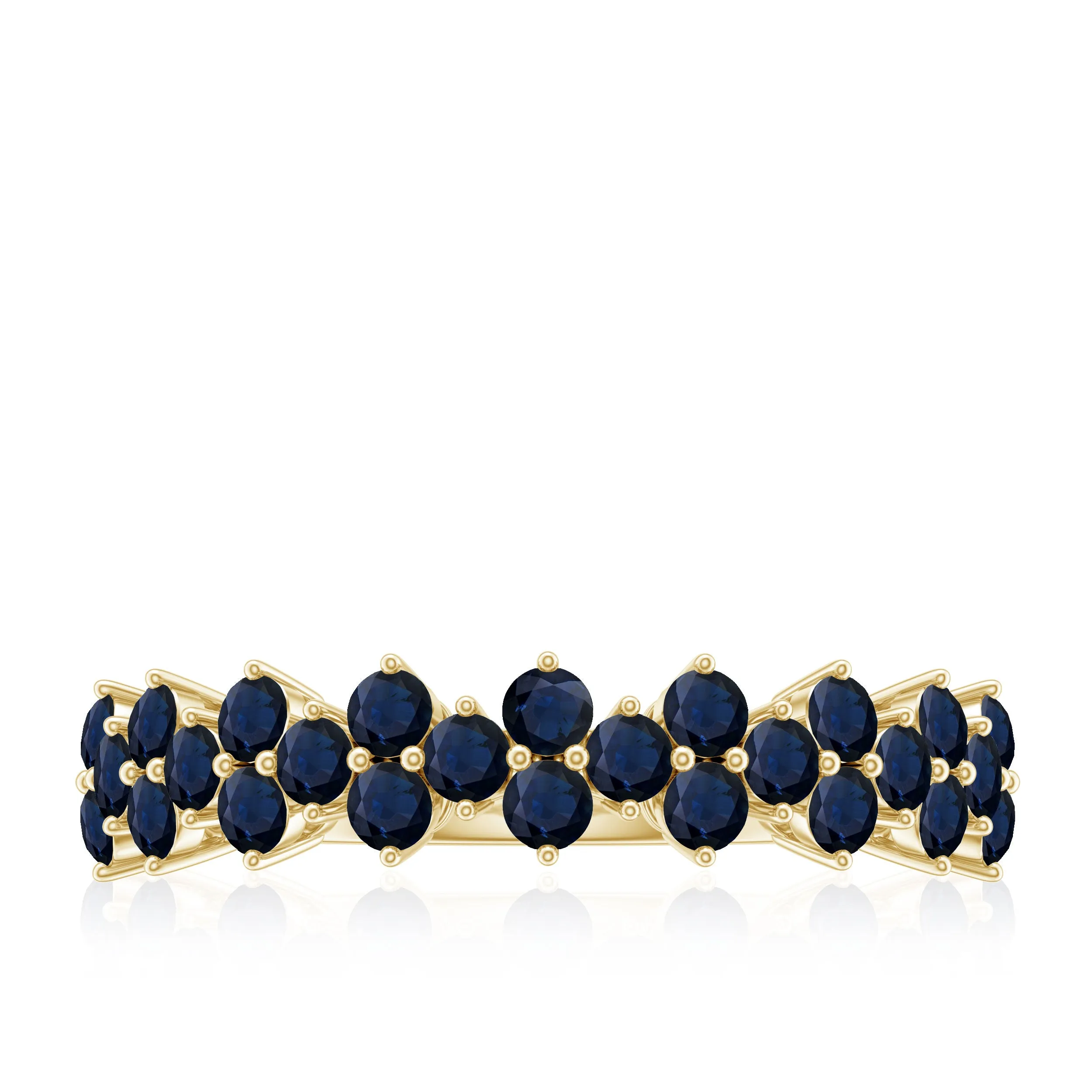 Blue Sapphire Cluster Half Eternity Ring