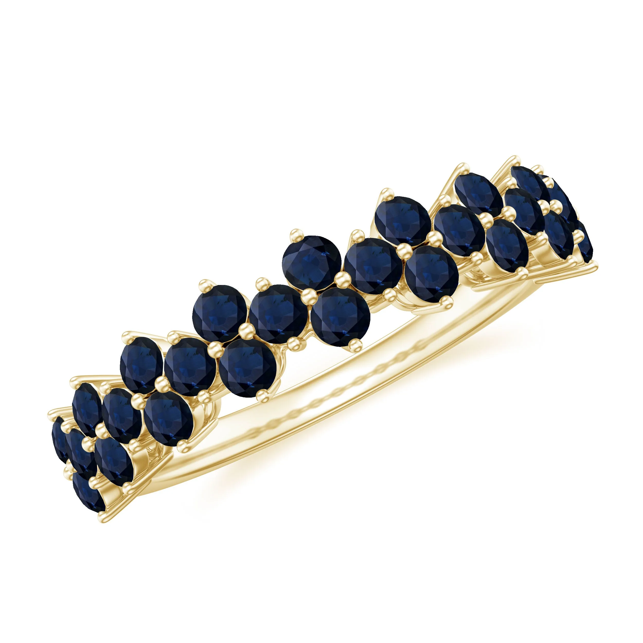 Blue Sapphire Cluster Half Eternity Ring