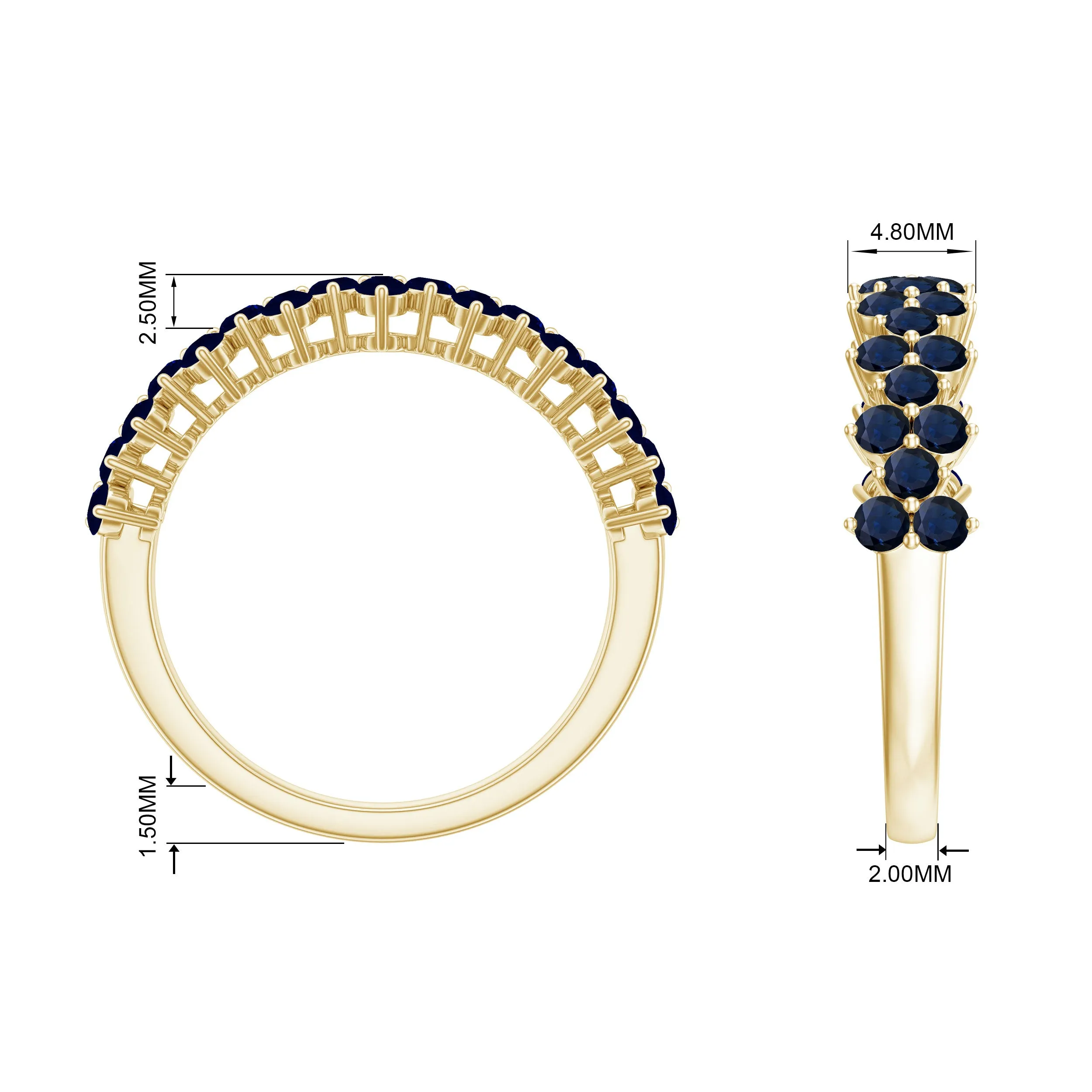 Blue Sapphire Cluster Half Eternity Ring