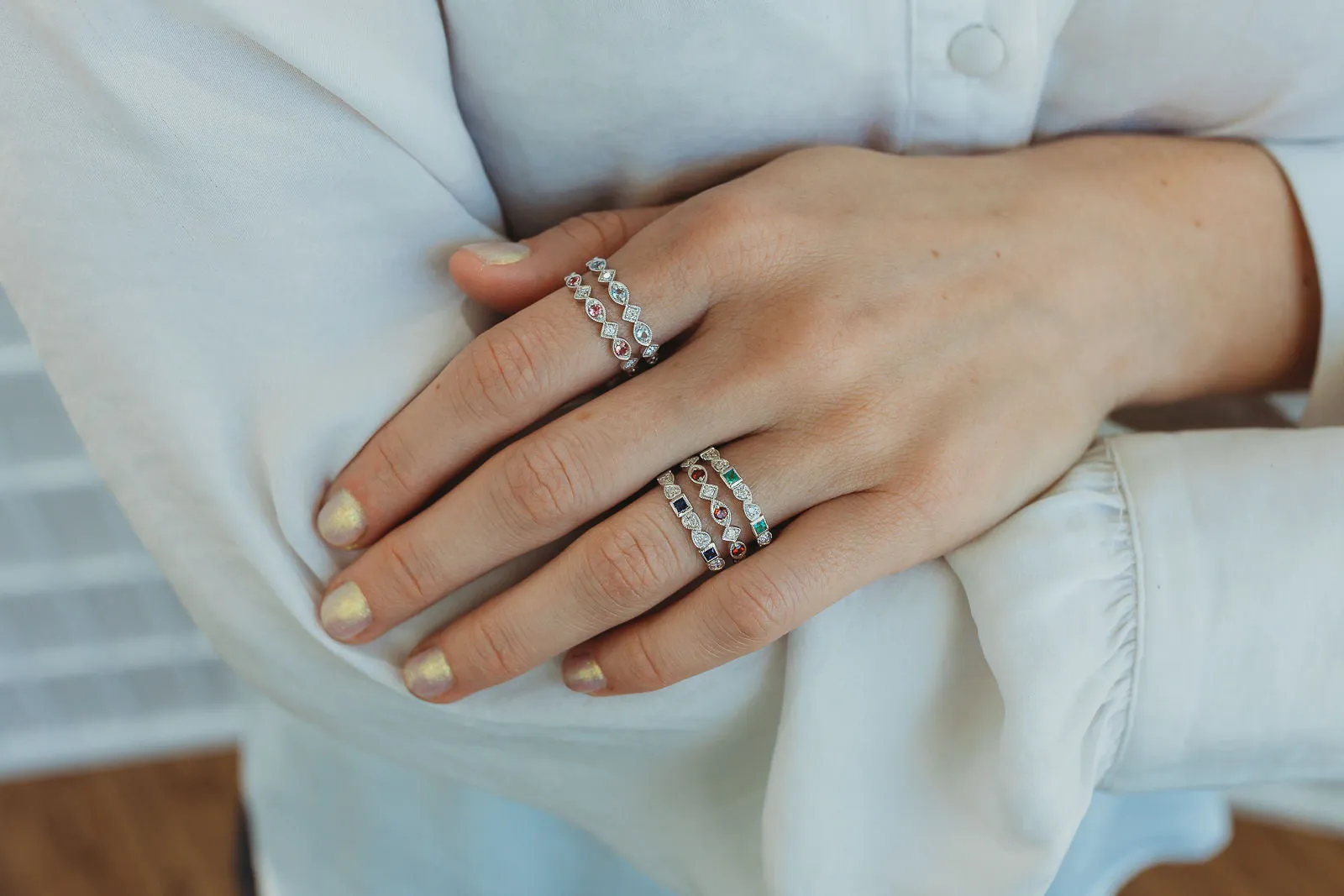 Blue Sapphire   Diamond Stackable Band