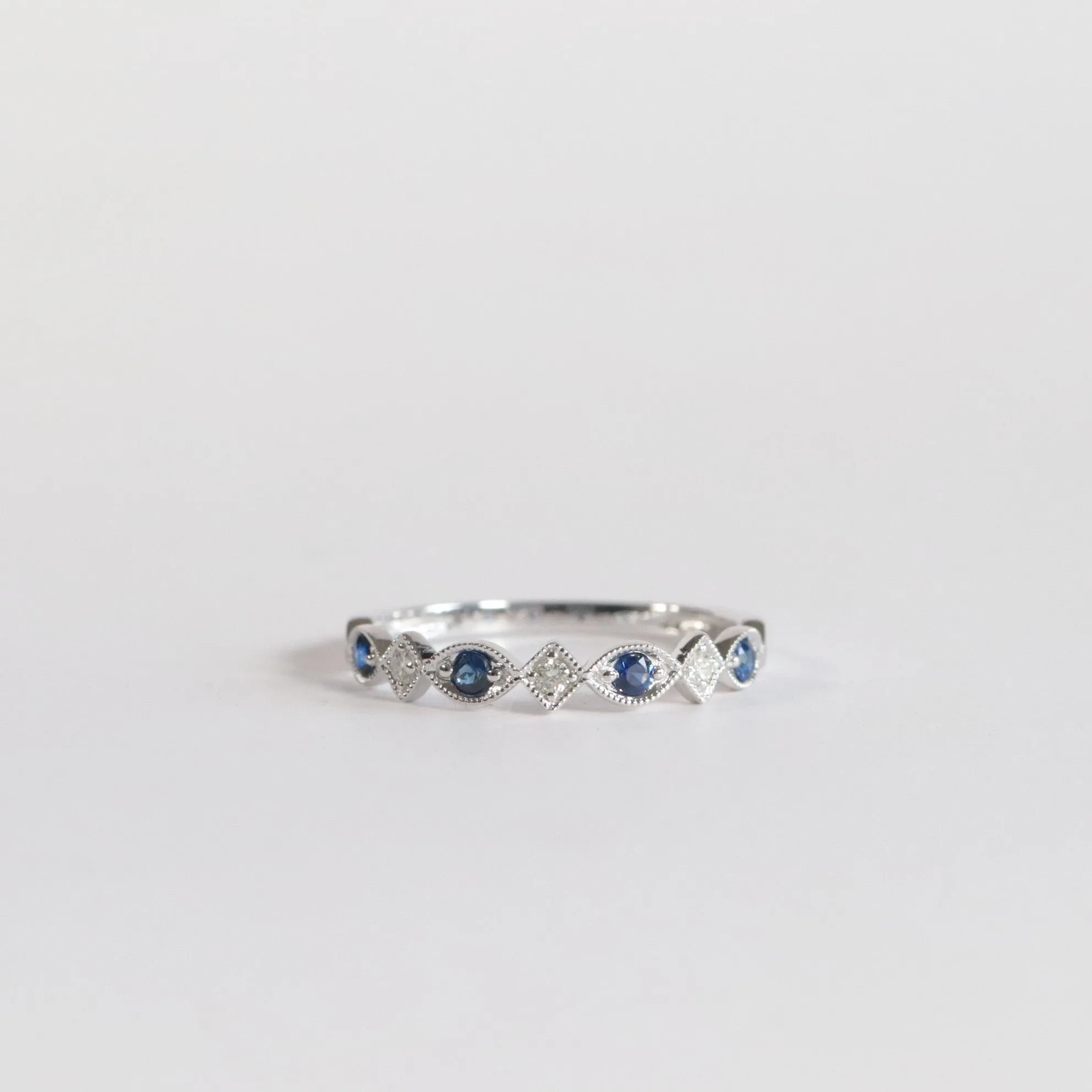 Blue Sapphire   Diamond Stackable Band