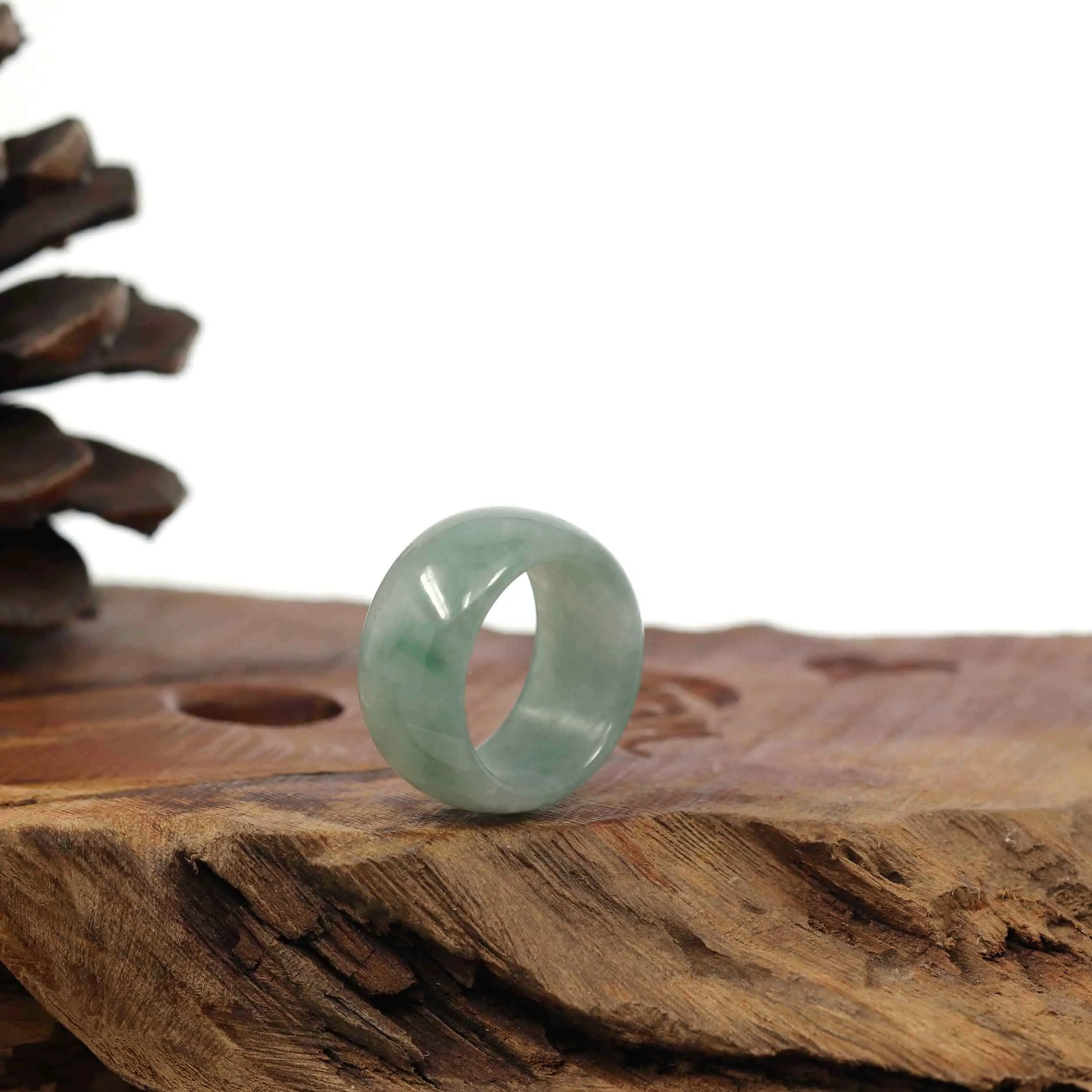 Burmese Blue-green Jadeite Jade Men's Band Ring