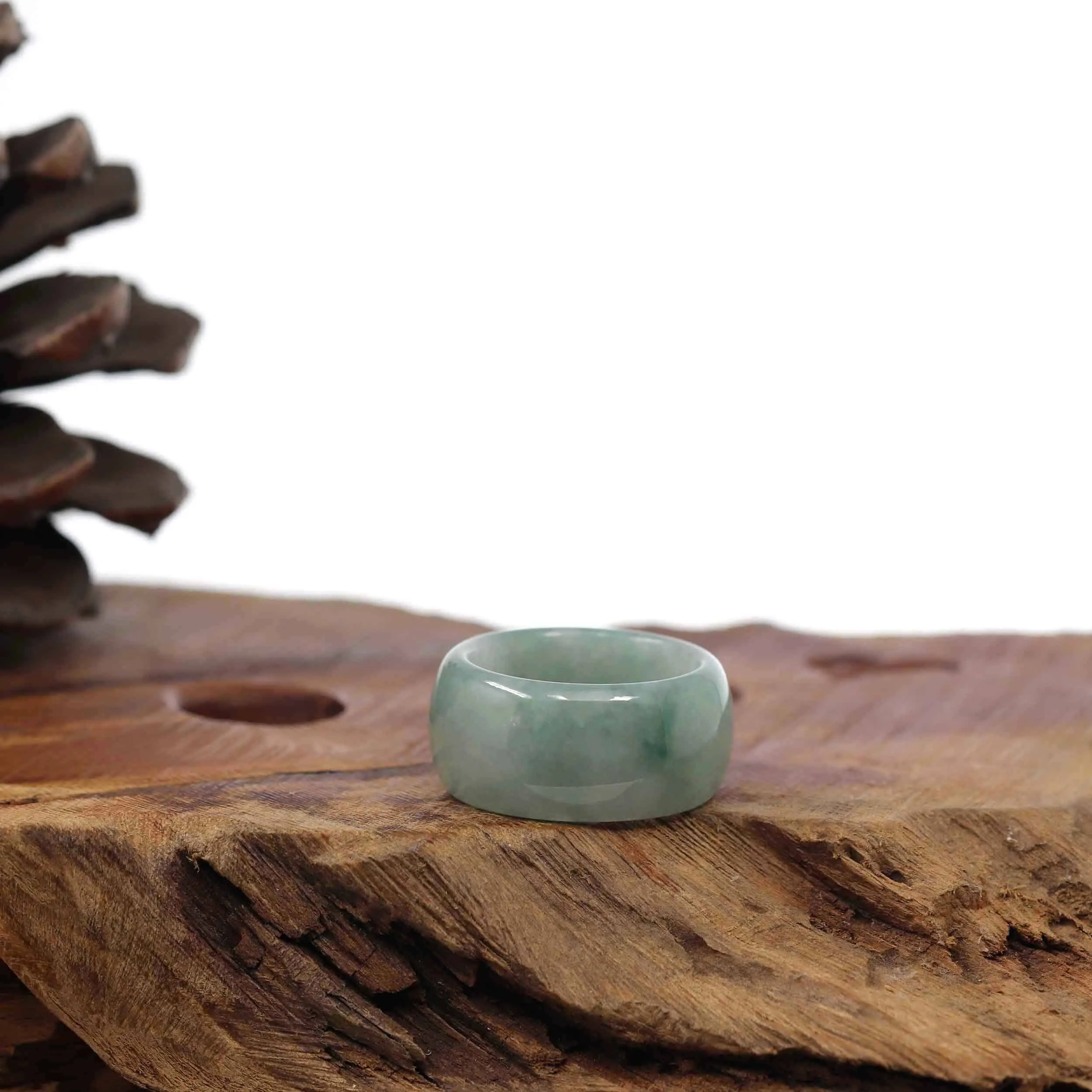 Burmese Blue-green Jadeite Jade Men's Band Ring