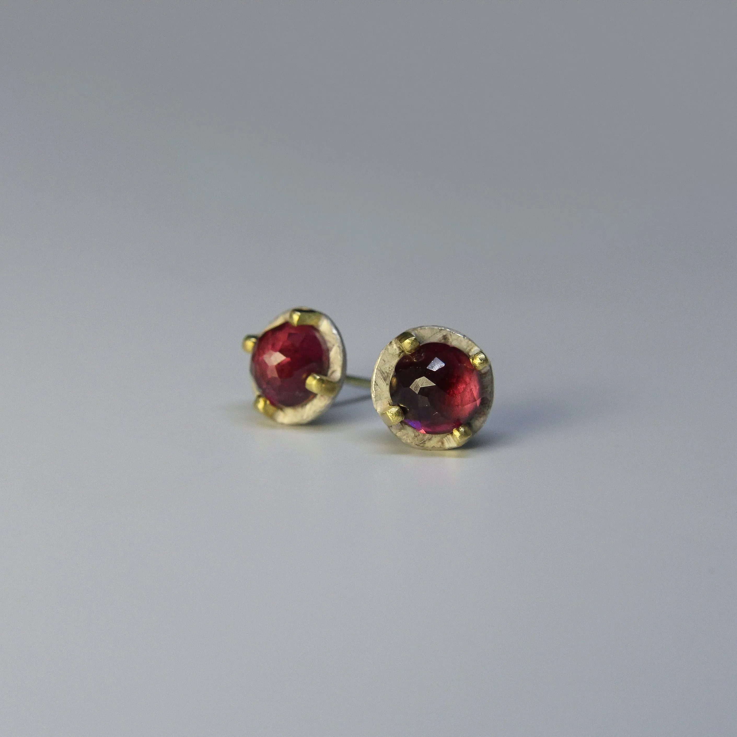 Carved 8mm Rhodolite Garnet Studs by Heather Guidero