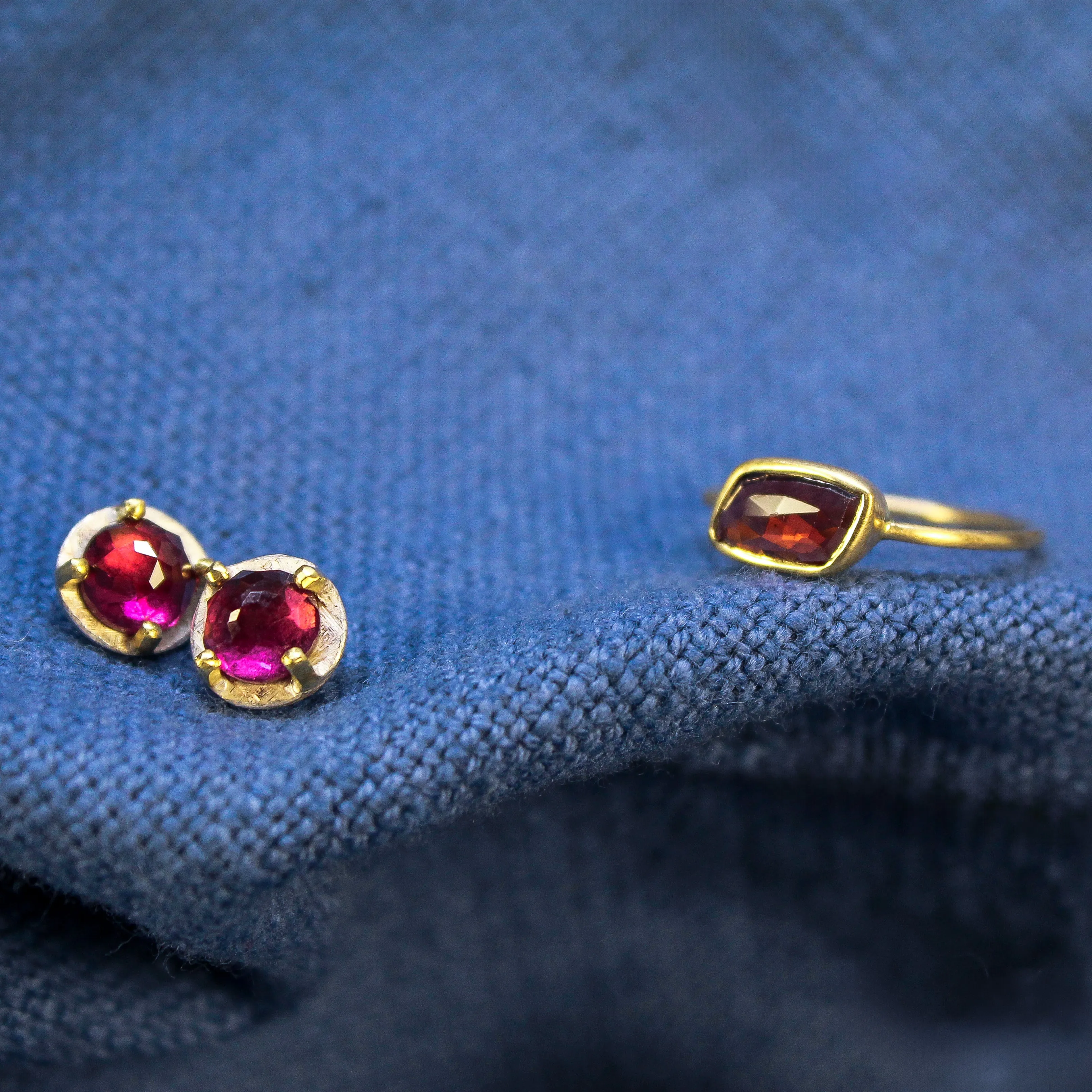 Carved 8mm Rhodolite Garnet Studs by Heather Guidero