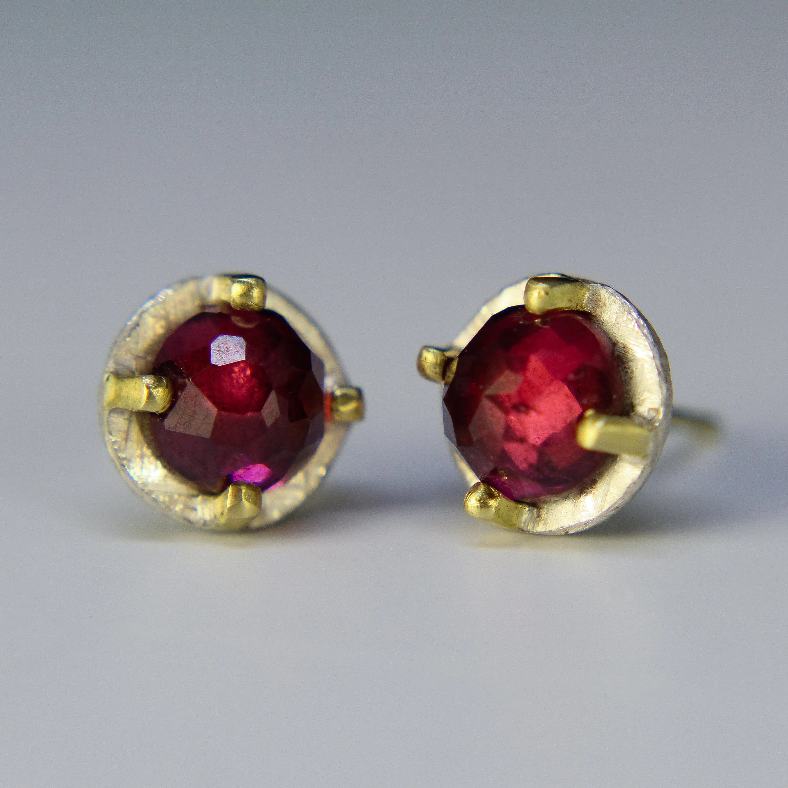 Carved 8mm Rhodolite Garnet Studs by Heather Guidero