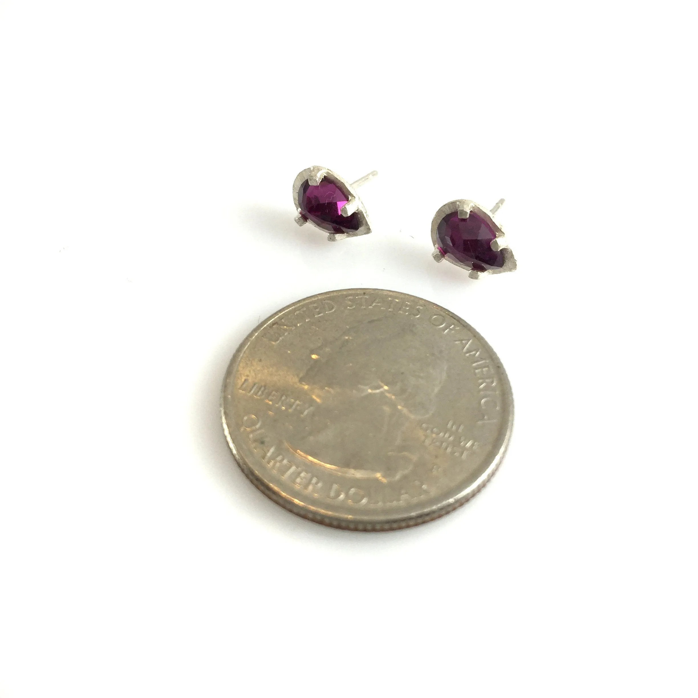 Carved Teardrop Studs - Rhodonite Garnet