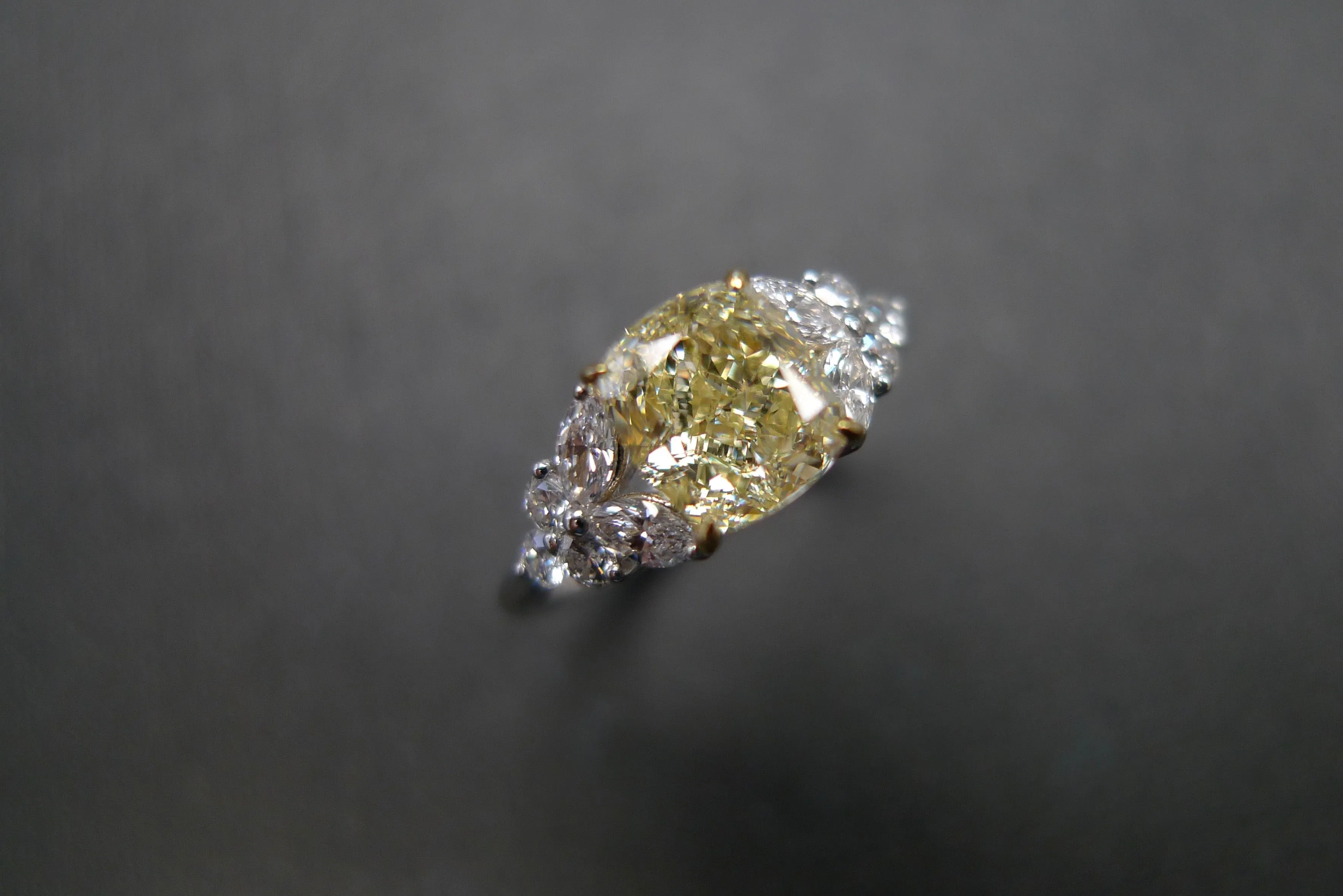 Certified Cushion Cut Light Yellow Diamond Ring in White Gold