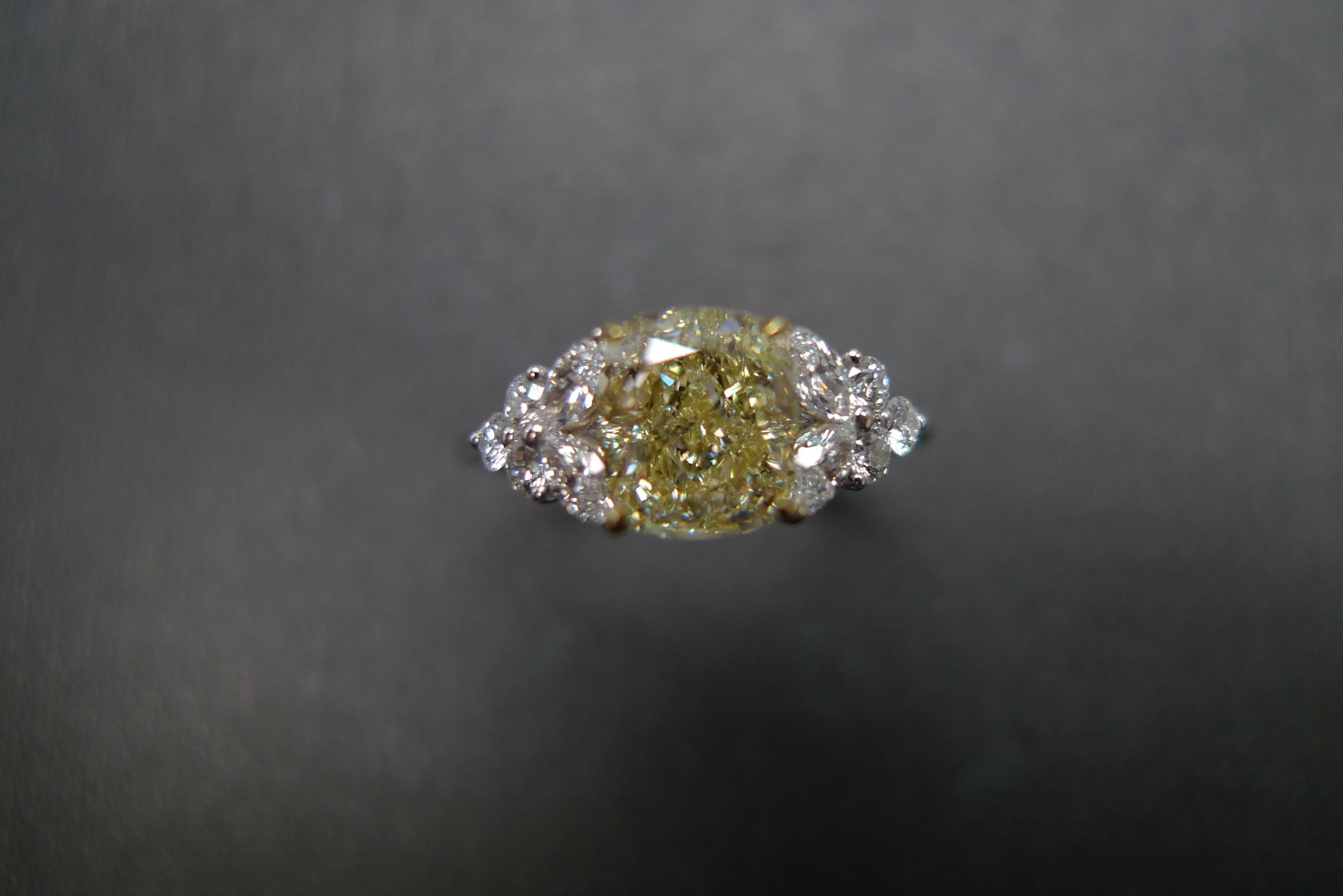 Certified Cushion Cut Light Yellow Diamond Ring in White Gold