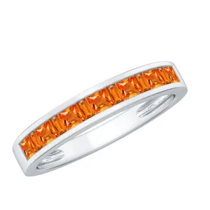 Channel Set Princess Cut Lab Grown Orange Sapphire Half Eternity Band Ring