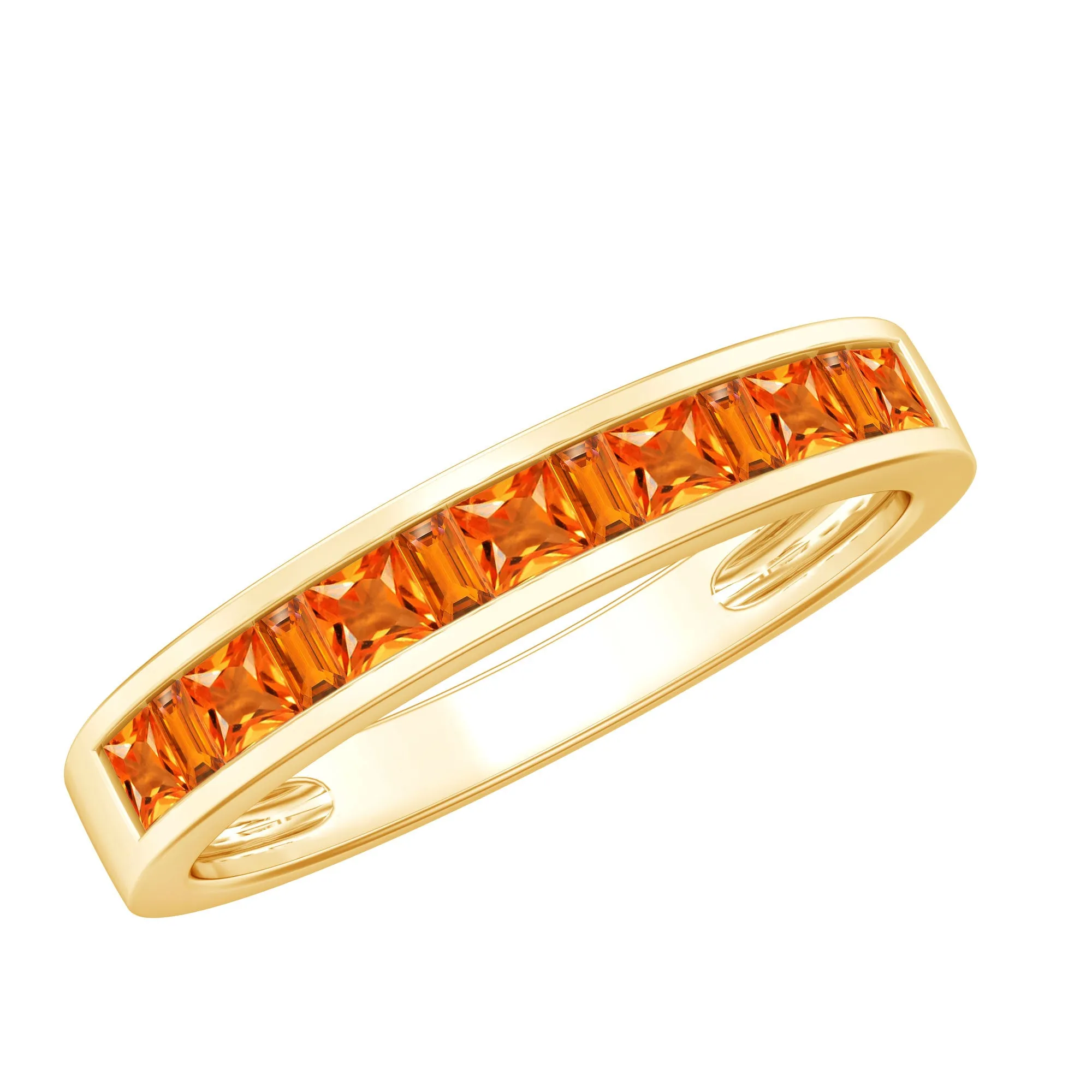 Channel Set Princess Cut Lab Grown Orange Sapphire Half Eternity Band Ring