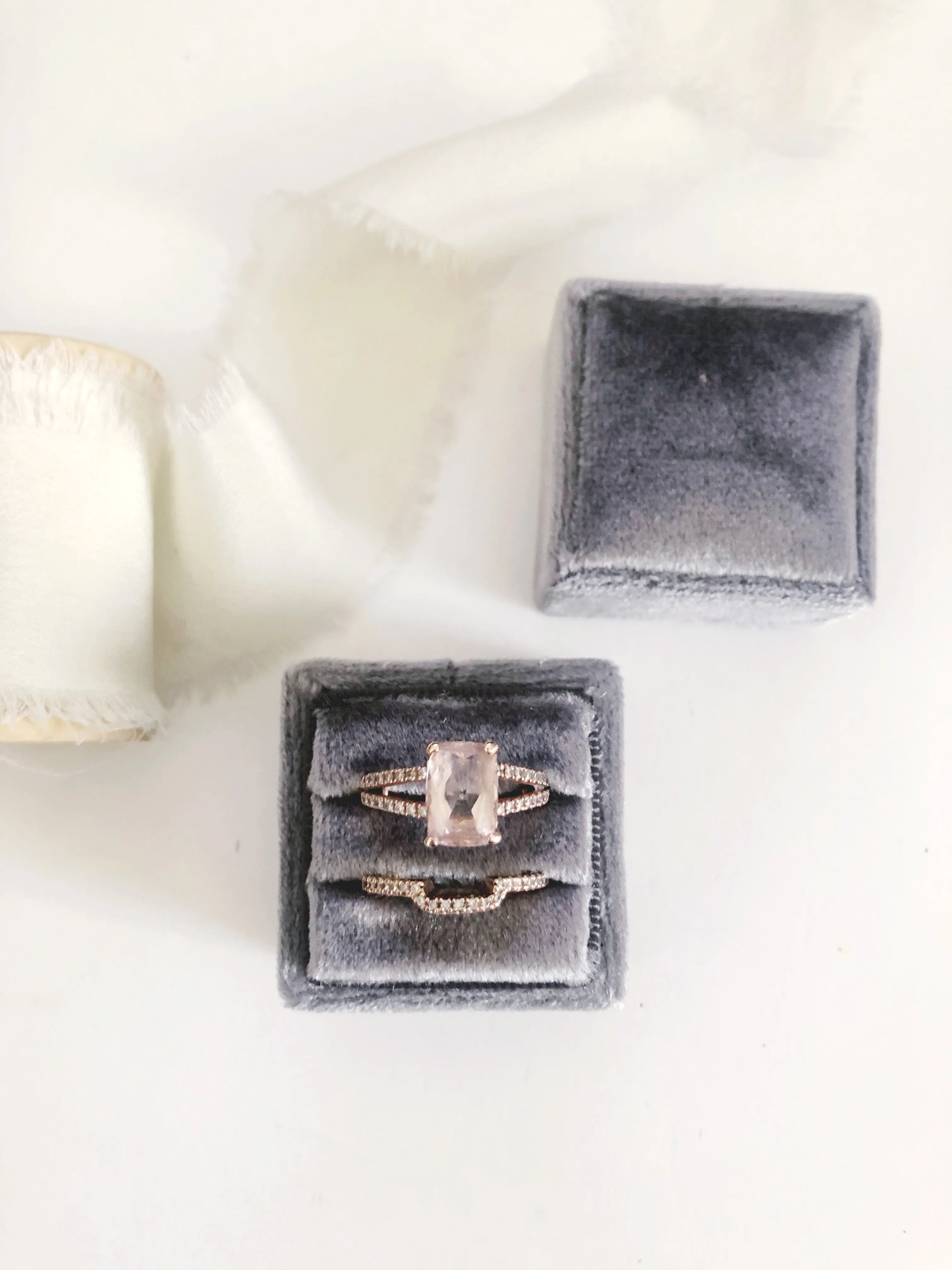 Charcoal Grey Velvet Sqaure Ring Box