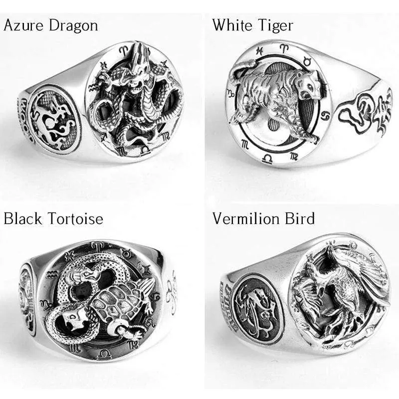 Chinese Four Symbols Sterling Silver Ring