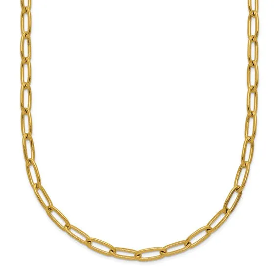 Chisel Stainless Steel Polished Yellow IP-plated Elongated Open Link Paperclip 15 inch Necklace with 2 inch Extension