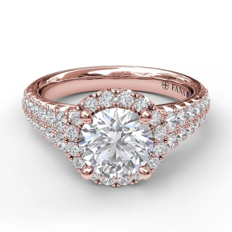 Classic Double Row Pave Band With Halo Engagement Ring