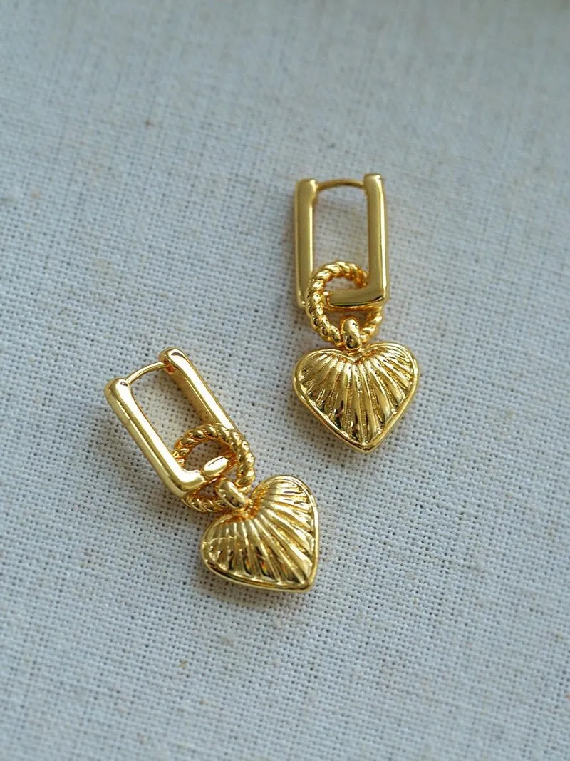 Classic Striped Heart Hoops Earrings